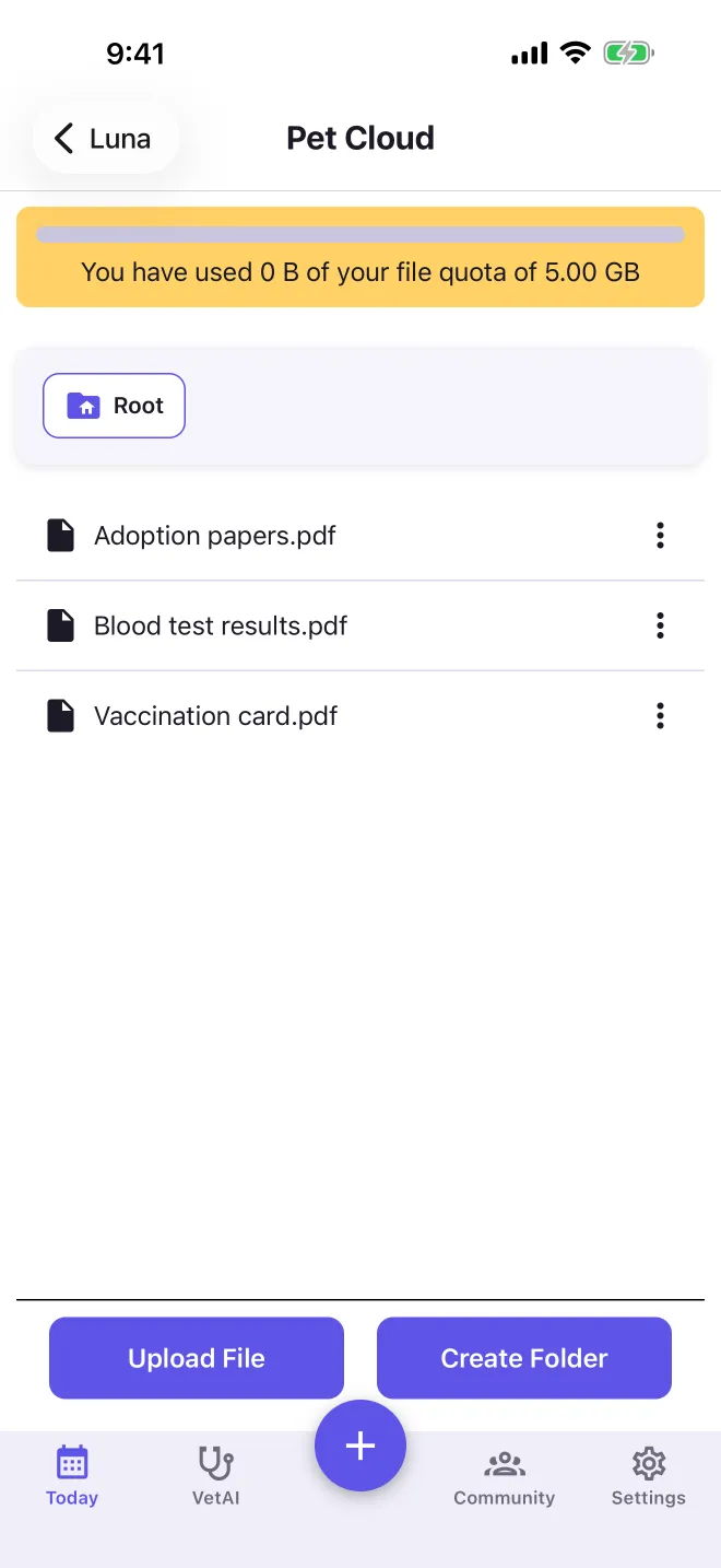 Documentos en Pet Cloud de PetBook